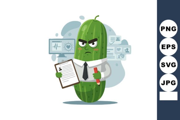 Angry Cucumber Character Doctor Holding