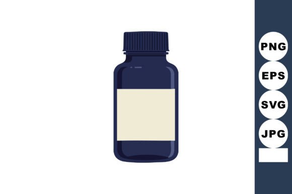 Dark Blue Medicine Bottle with Blank Lab