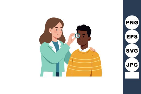 Female Doctor Examining Male Patient Eye Design Review