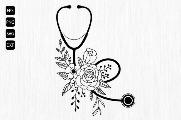 Floral Medical Nurse Stethoscope SVG
