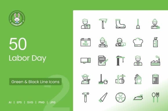 Labor Day Green Black Icons