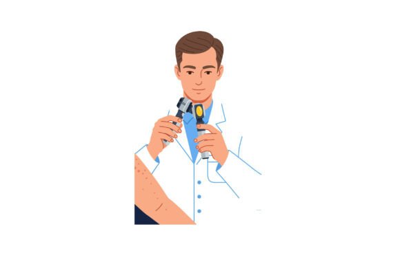 Male Dermatologist Examining Skin with D