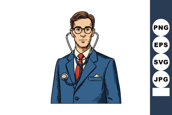 Male Doctor Wearing Blue Suit and Red Tie