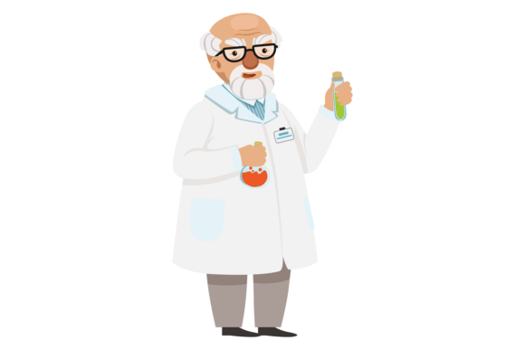 Old Scientist with Chemical Glass. Medic