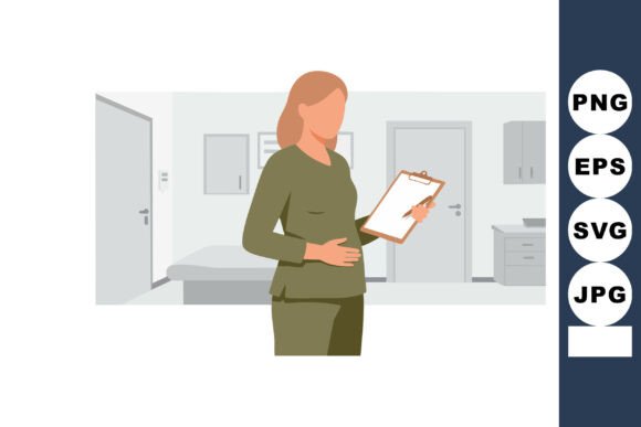 Pregnant Woman Holding Clipboard in Medi Review
