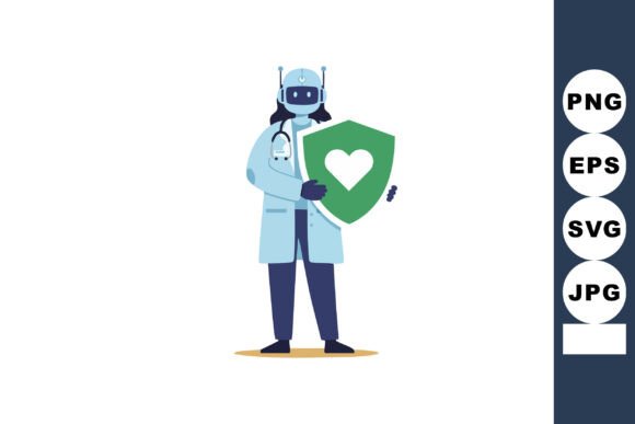 Robot Doctor Holding Green Shield with H