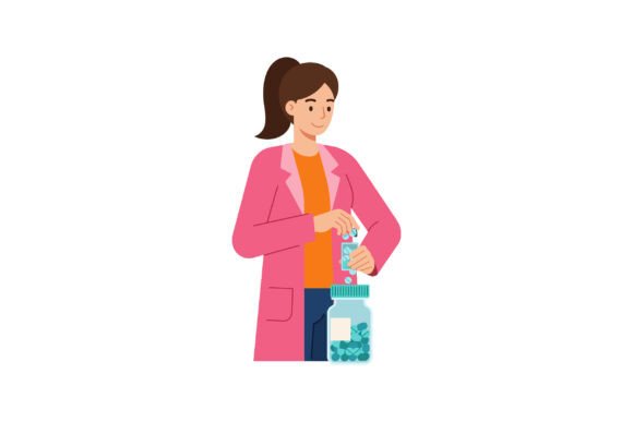Woman in Pink Coat Preparing Pills