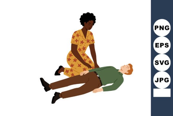 Woman Performing First Aid CPR on Man Ly